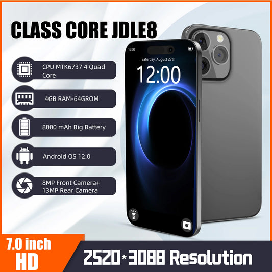 bon sens VERYHDSN JDLE8 Smartphone 7.0 Inch Android 12.0 Quad Core Cell Mobile Telephone HD 13MP Camera 8000mAh Battery Dual SIM Standby