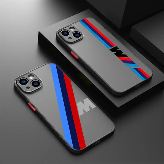 bon sens Red Blue Bars M Logo Phone Case for iPhone 16 Pro 11 12 Mini 13 14 Pro 15 Pro Max 7 8 Plus XR XS MAX Black Soft Edge Cover