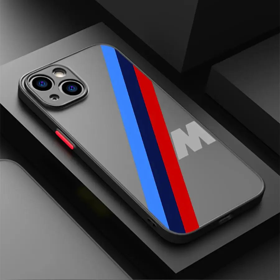 bon sens Red Blue Bars M Logo Phone Case for iPhone 16 Pro 11 12 Mini 13 14 Pro 15 Pro Max 7 8 Plus XR XS MAX Black Soft Edge Cover