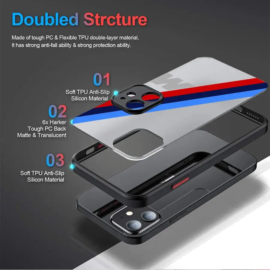 bon sens Red Blue Bars M Logo Phone Case for iPhone 16 Pro 11 12 Mini 13 14 Pro 15 Pro Max 7 8 Plus XR XS MAX Black Soft Edge Cover